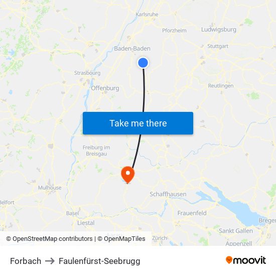 Forbach to Faulenfürst-Seebrugg map