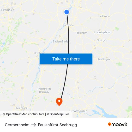 Germersheim to Faulenfürst-Seebrugg map