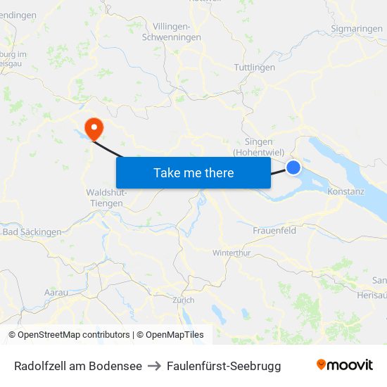 Radolfzell am Bodensee to Faulenfürst-Seebrugg map