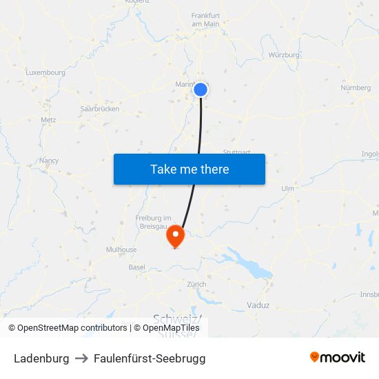 Ladenburg to Faulenfürst-Seebrugg map