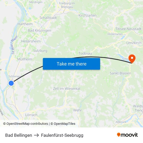 Bad Bellingen to Faulenfürst-Seebrugg map