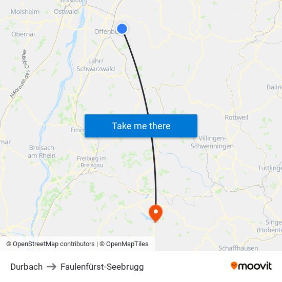 Durbach to Faulenfürst-Seebrugg map