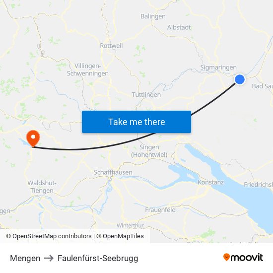 Mengen to Faulenfürst-Seebrugg map