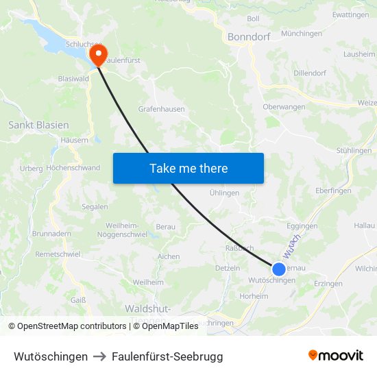 Wutöschingen to Faulenfürst-Seebrugg map