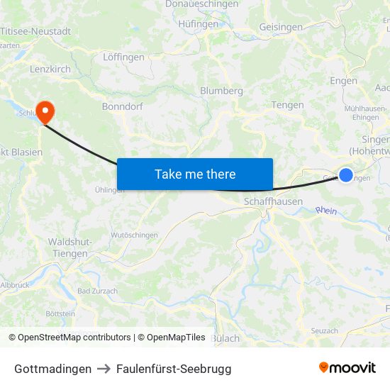 Gottmadingen to Faulenfürst-Seebrugg map