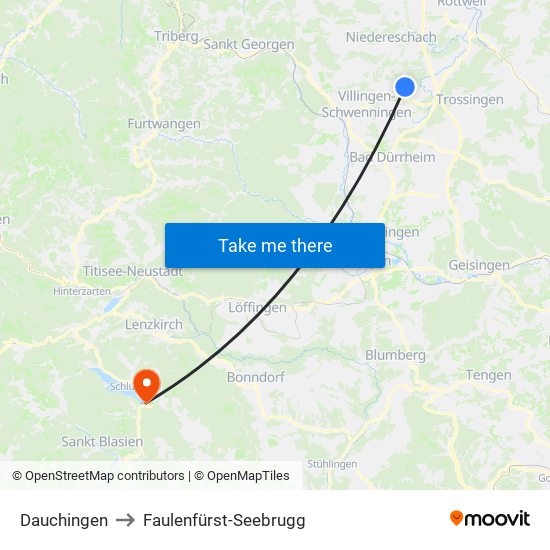 Dauchingen to Faulenfürst-Seebrugg map