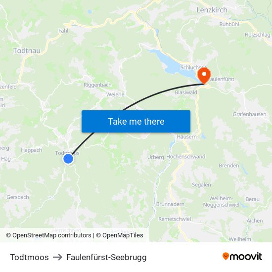 Todtmoos to Faulenfürst-Seebrugg map