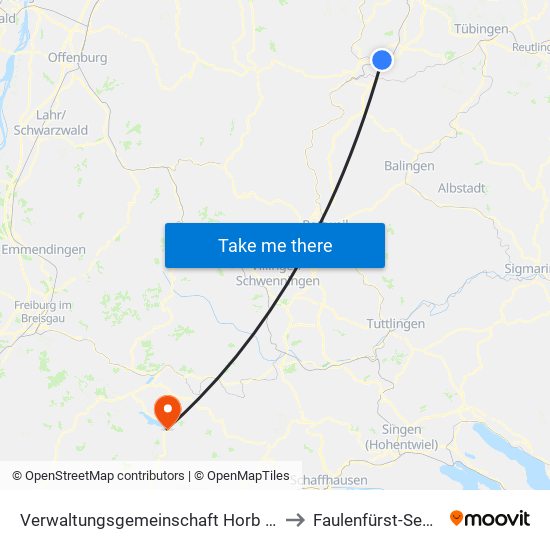 Verwaltungsgemeinschaft Horb am Neckar to Faulenfürst-Seebrugg map