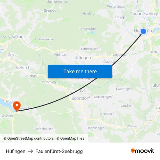 Hüfingen to Faulenfürst-Seebrugg map