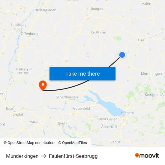 Munderkingen to Faulenfürst-Seebrugg map