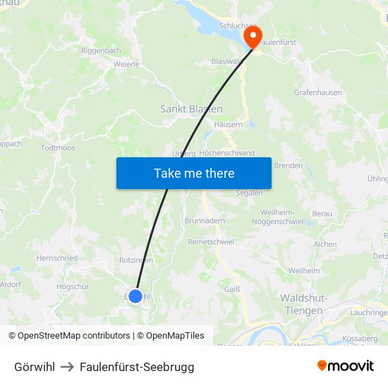 Görwihl to Faulenfürst-Seebrugg map