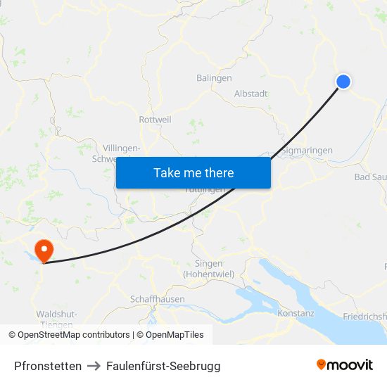 Pfronstetten to Faulenfürst-Seebrugg map