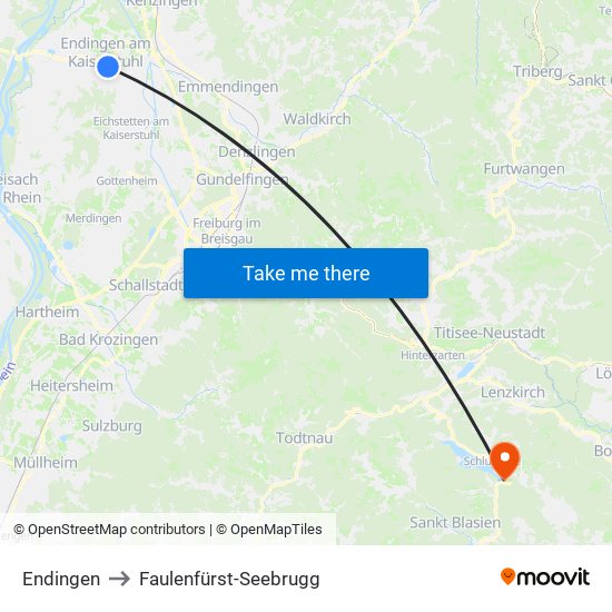 Endingen to Faulenfürst-Seebrugg map