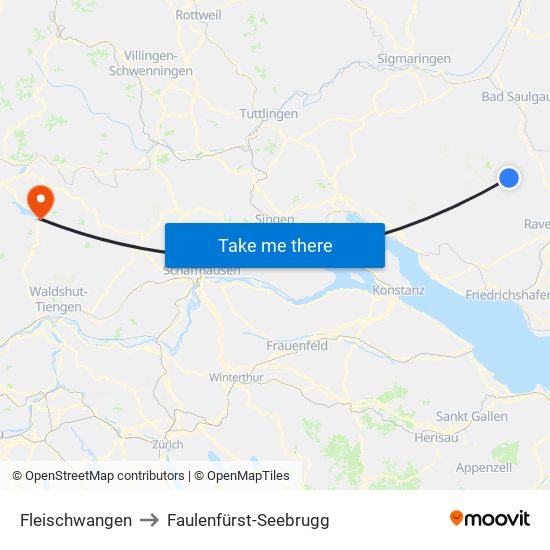 Fleischwangen to Faulenfürst-Seebrugg map