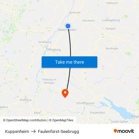 Kuppenheim to Faulenfürst-Seebrugg map