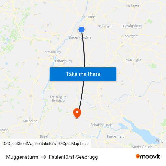 Muggensturm to Faulenfürst-Seebrugg map