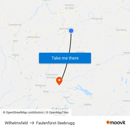 Wilhelmsfeld to Faulenfürst-Seebrugg map