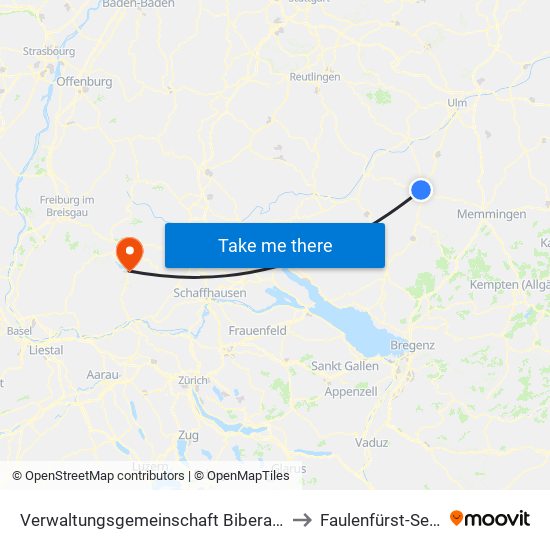 Verwaltungsgemeinschaft Biberach An Der Riß to Faulenfürst-Seebrugg map