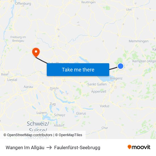 Wangen Im Allgäu to Faulenfürst-Seebrugg map