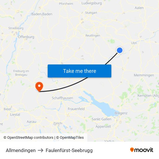 Allmendingen to Faulenfürst-Seebrugg map