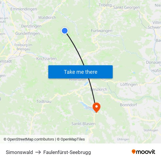 Simonswald to Faulenfürst-Seebrugg map