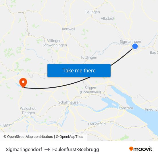 Sigmaringendorf to Faulenfürst-Seebrugg map