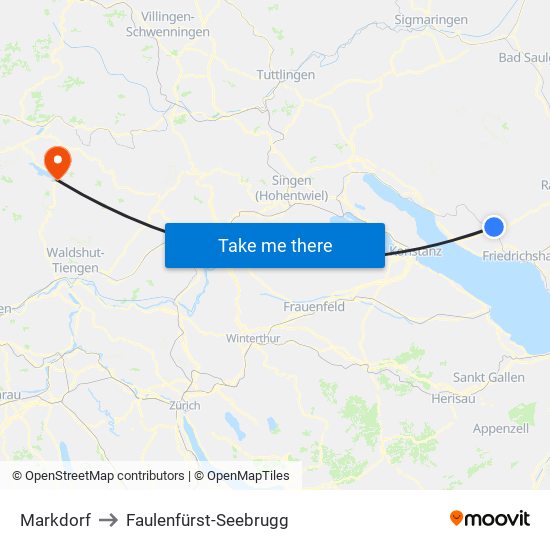 Markdorf to Faulenfürst-Seebrugg map