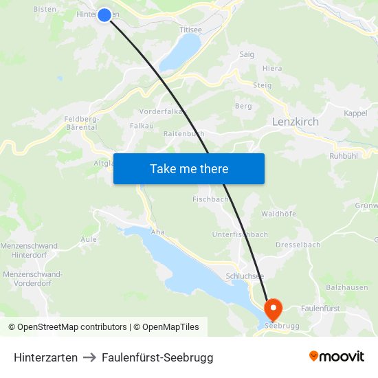 Hinterzarten to Faulenfürst-Seebrugg map