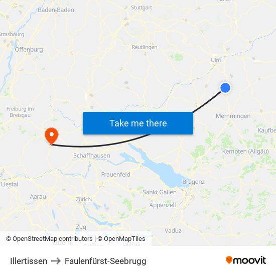 Illertissen to Faulenfürst-Seebrugg map