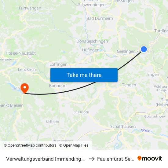 Verwaltungsverband Immendingen-Geisingen to Faulenfürst-Seebrugg map