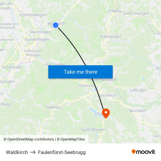 Waldkirch to Faulenfürst-Seebrugg map