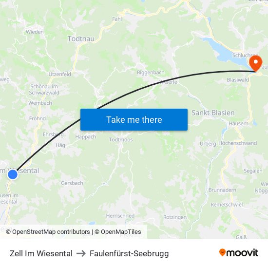 Zell Im Wiesental to Faulenfürst-Seebrugg map