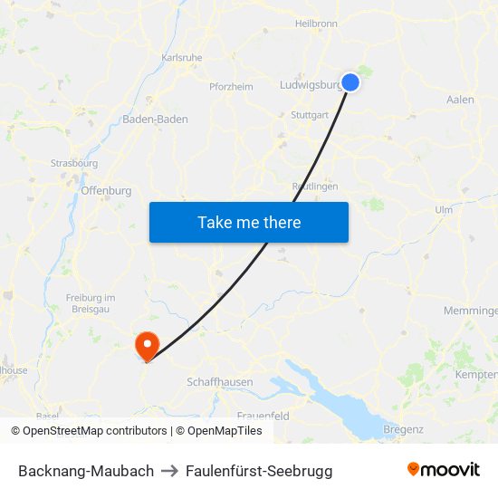 Backnang-Maubach to Faulenfürst-Seebrugg map