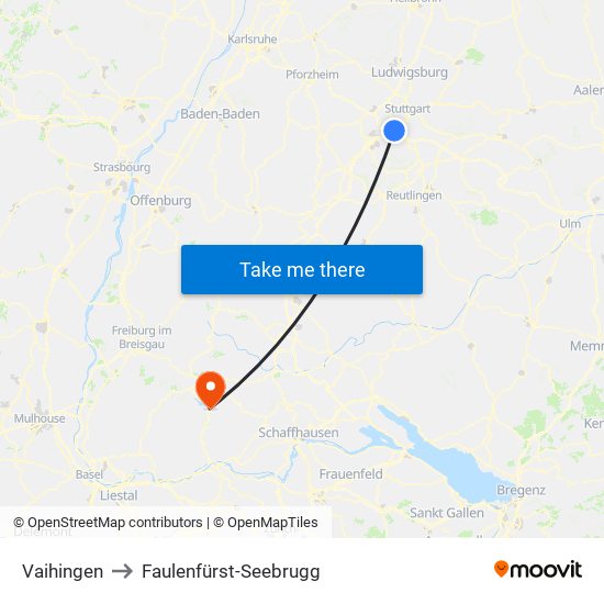 Vaihingen to Faulenfürst-Seebrugg map