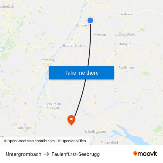 Untergrombach to Faulenfürst-Seebrugg map