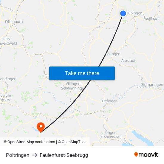 Poltringen to Faulenfürst-Seebrugg map