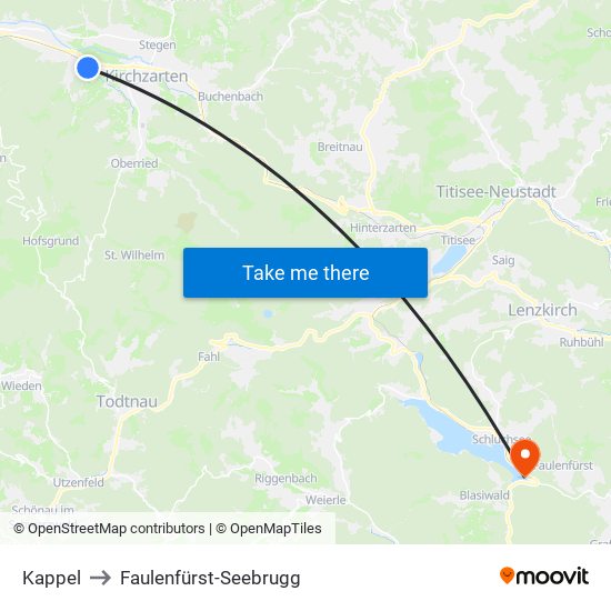 Kappel to Faulenfürst-Seebrugg map