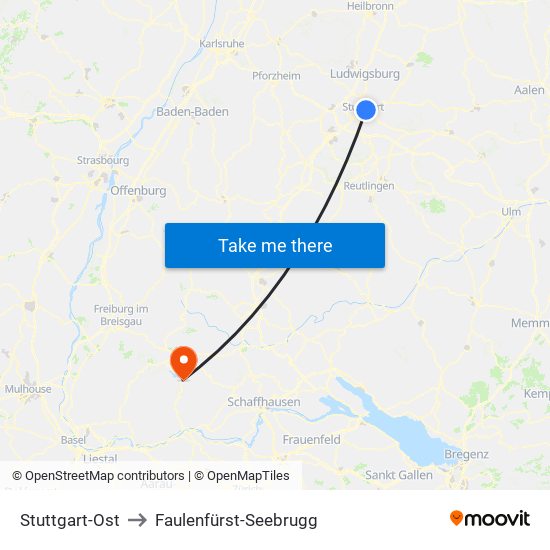 Stuttgart-Ost to Faulenfürst-Seebrugg map