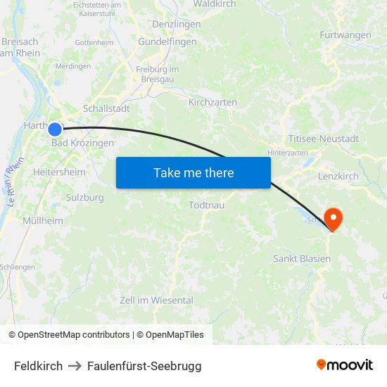 Feldkirch to Faulenfürst-Seebrugg map