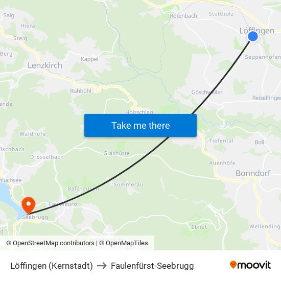 Löffingen (Kernstadt) to Faulenfürst-Seebrugg map