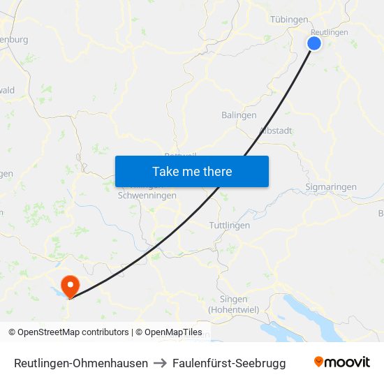 Reutlingen-Ohmenhausen to Faulenfürst-Seebrugg map