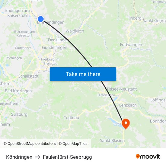 Köndringen to Faulenfürst-Seebrugg map