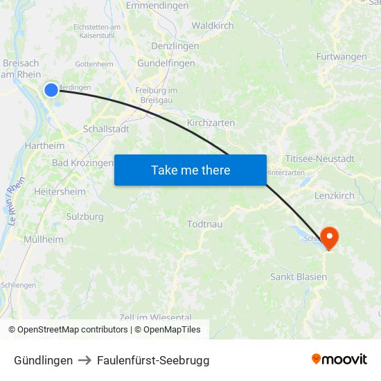 Gündlingen to Faulenfürst-Seebrugg map