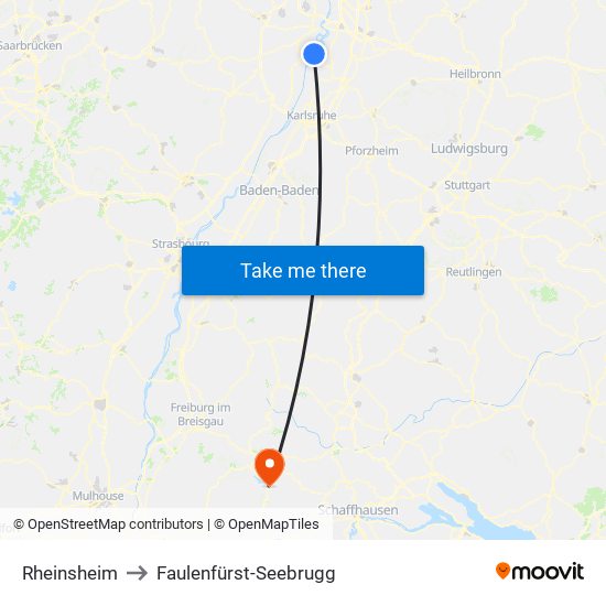 Rheinsheim to Faulenfürst-Seebrugg map