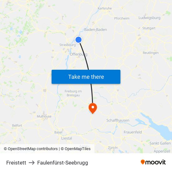 Freistett to Faulenfürst-Seebrugg map