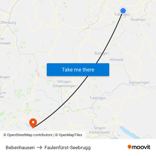 Bebenhausen to Faulenfürst-Seebrugg map