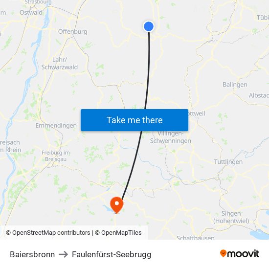 Baiersbronn to Faulenfürst-Seebrugg map