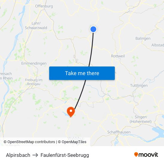 Alpirsbach to Faulenfürst-Seebrugg map