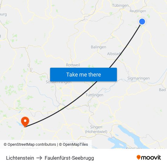 Lichtenstein to Faulenfürst-Seebrugg map