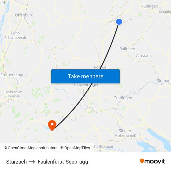 Starzach to Faulenfürst-Seebrugg map